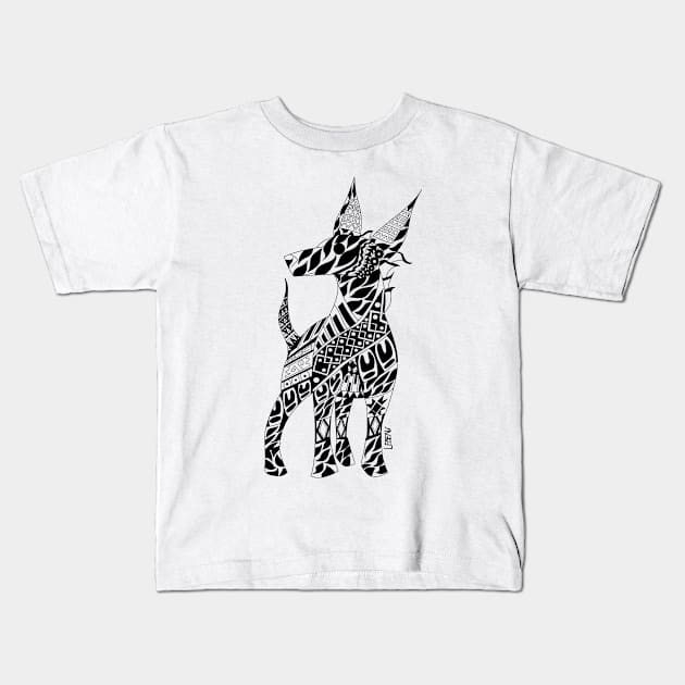 mexican xoloitzcuincle ecopop dog in tototac pattern Kids T-Shirt by jorge_lebeau